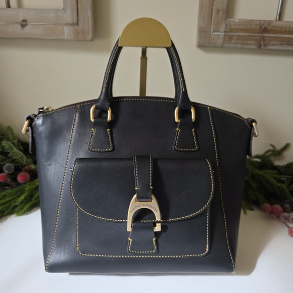 Dooney & Bourke Emerson Satchel/Crossbody Black Florentine Leather Gold Hardware - Picture 10 of 13